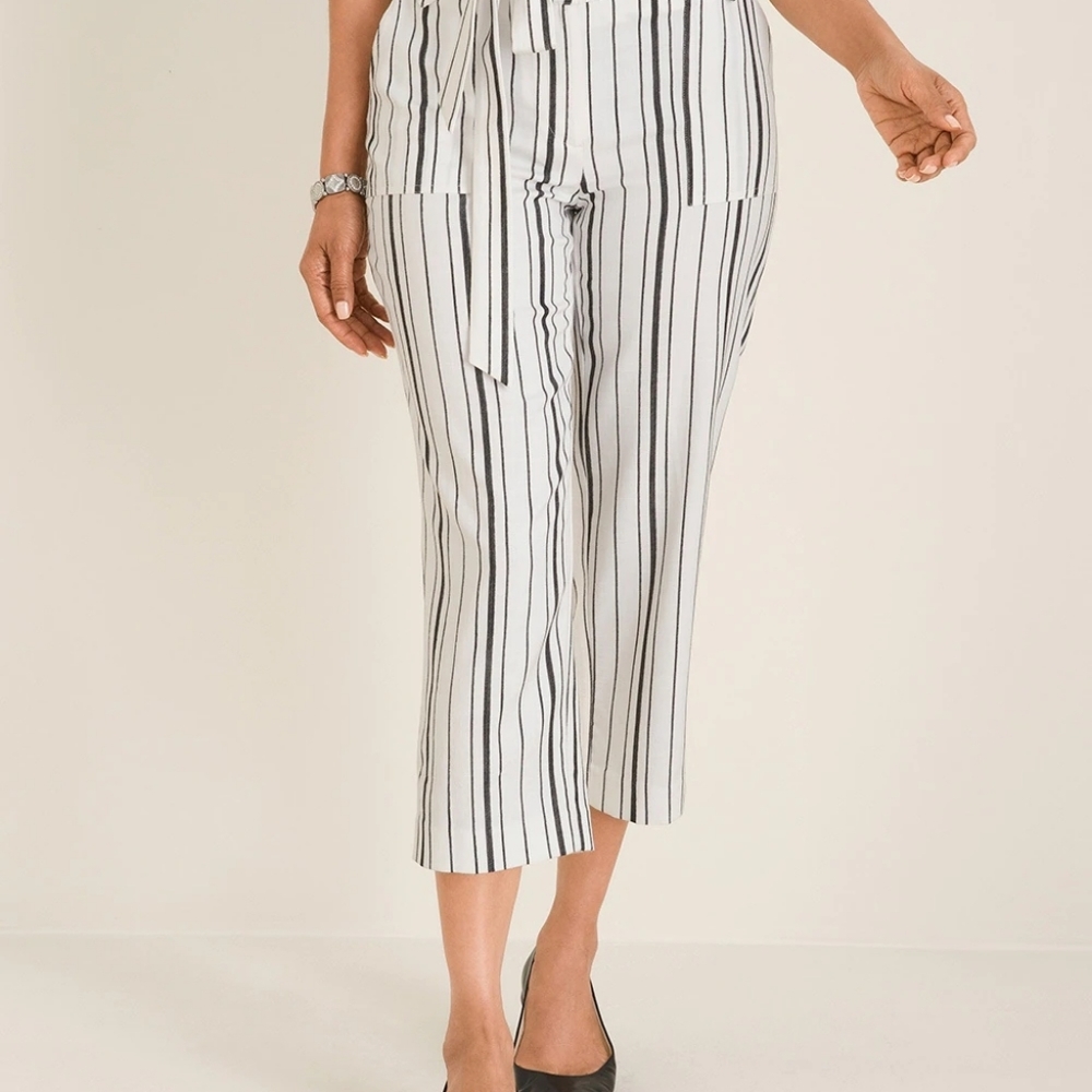 Chico's Belted Stripe Cropped Pants